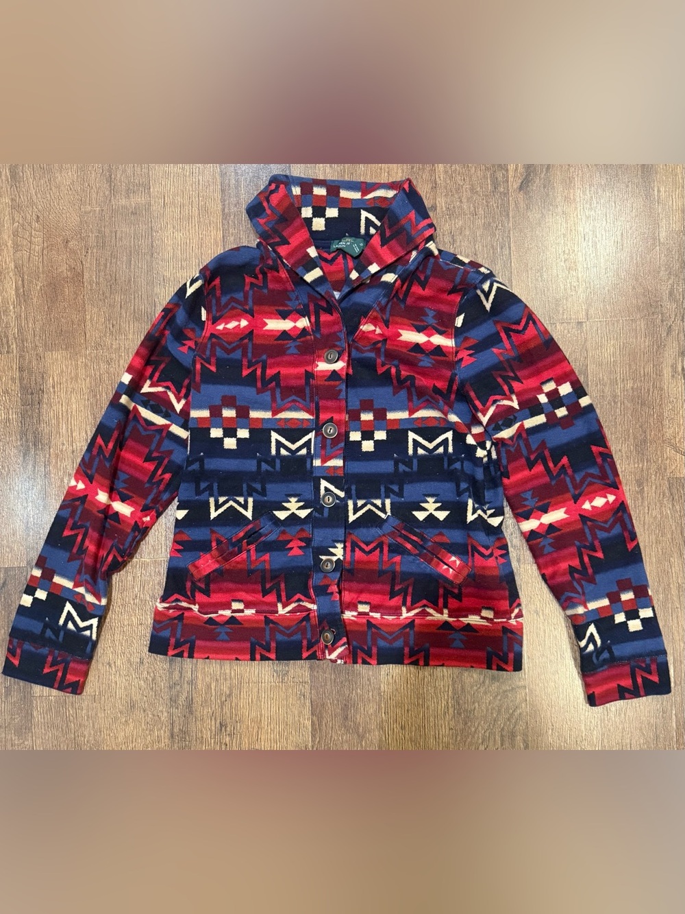 Ralph Lauren LRL Southwestern Button-Front Jacket in Red & Navy large